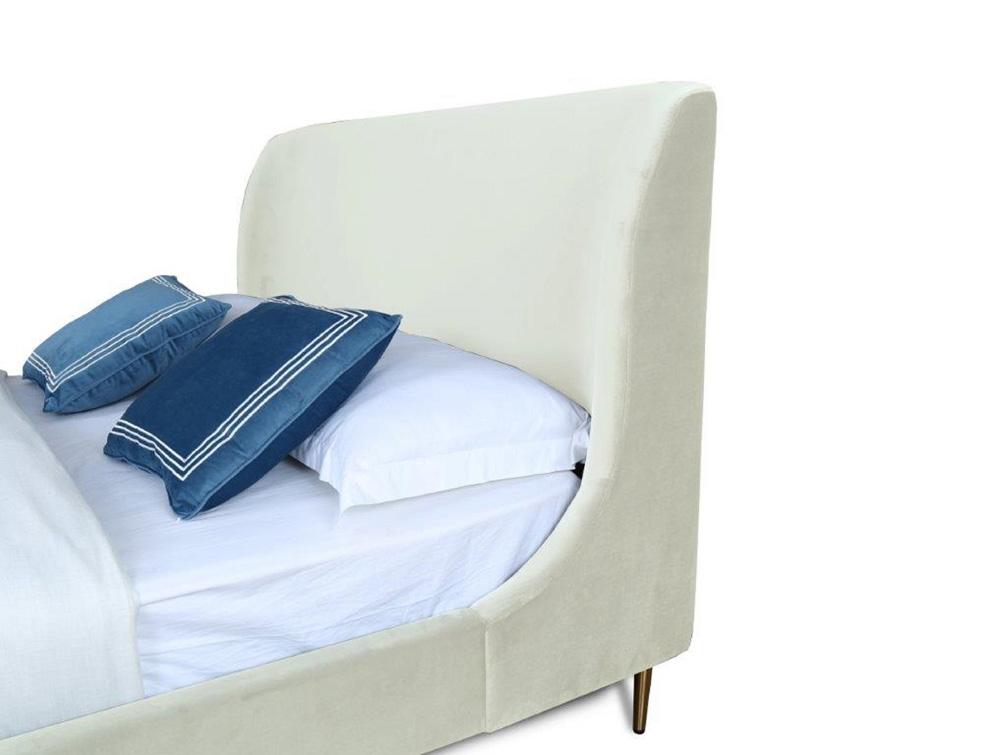 Manhattan Comfort - Heather Velvet Full-Size Bed with Metal Legs in Cream and Gold - BD003-FL-CR veiw 4