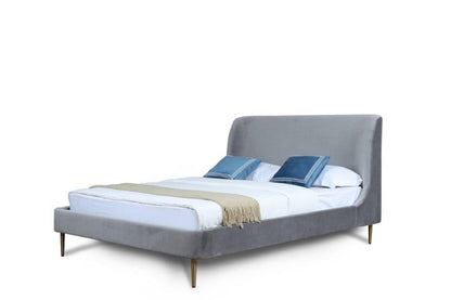 Manhattan Comfort - Heather Velvet Full-Size Bed with Metal Legs in Grey and Gold - BD003-FL-GY veiw 1