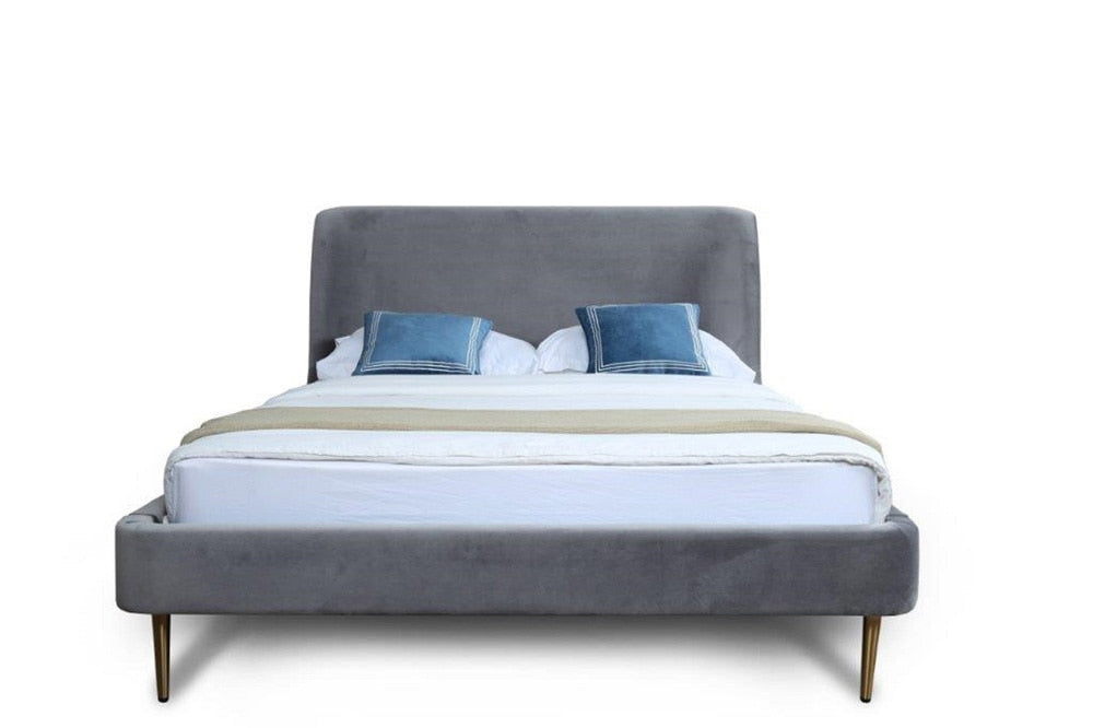Manhattan Comfort - Heather Velvet Full-Size Bed with Metal Legs in Grey and Gold - BD003-FL-GY veiw 2