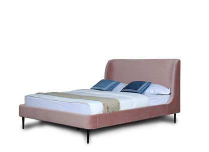 Manhattan Comfort - Heather Velvet Queen Bed with Metal Legs in Blush and Black - S-BD003-QN-BH veiw 1