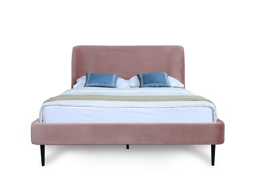 Manhattan Comfort - Heather Velvet Queen Bed with Metal Legs in Blush and Black - S-BD003-QN-BH veiw 2