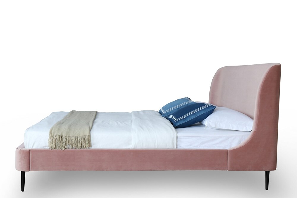 Manhattan Comfort - Heather Velvet Queen Bed with Metal Legs in Blush and Black - S-BD003-QN-BH veiw 3