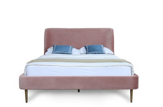 Manhattan Comfort - Heather Velvet Queen Bed with Metal Legs in Blush and Gold - BD003-QN-BH veiw 2