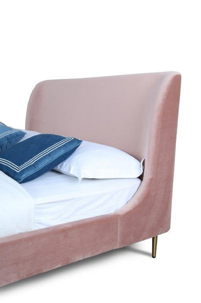 Manhattan Comfort - Heather Velvet Queen Bed with Metal Legs in Blush and Gold - BD003-QN-BH veiw 4