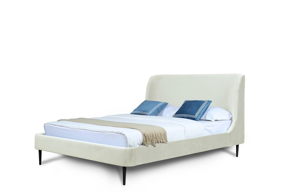 Manhattan Comfort - Heather Velvet Queen Bed with Metal Legs in Cream and Black - S-BD003-QN-CR veiw 1