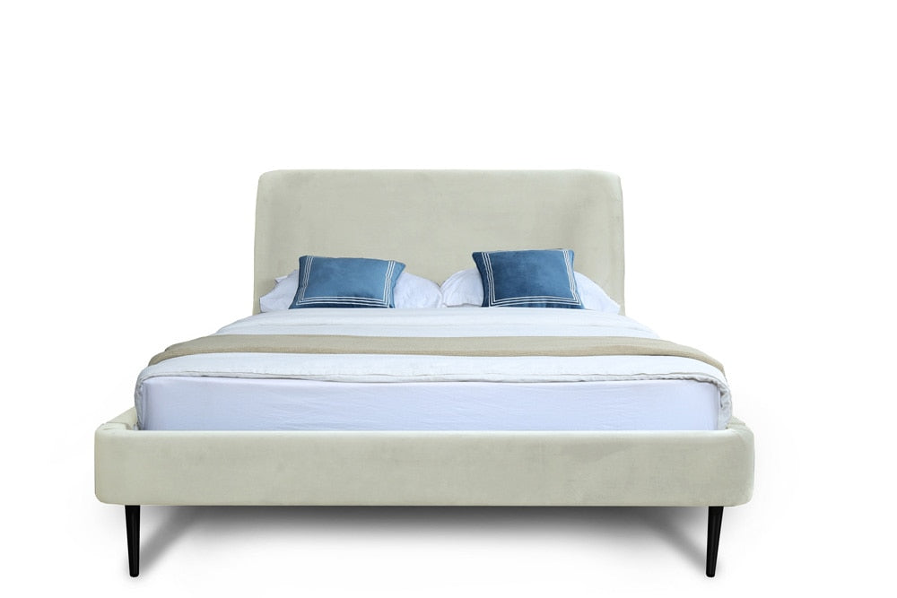 Manhattan Comfort - Heather Velvet Queen Bed with Metal Legs in Cream and Black - S-BD003-QN-CR veiw 2