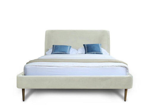 Manhattan Comfort - Heather Velvet Queen Bed with Metal Legs in Cream and Gold - BD003-QN-CR veiw 2
