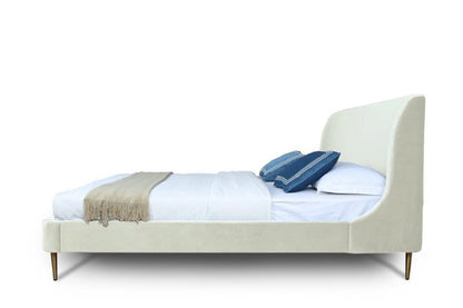 Manhattan Comfort - Heather Velvet Queen Bed with Metal Legs in Cream and Gold - BD003-QN-CR veiw 3