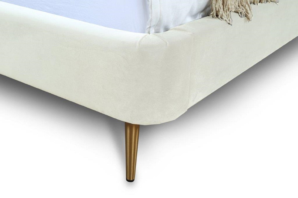 Manhattan Comfort - Heather Velvet Queen Bed with Metal Legs in Cream and Gold - BD003-QN-CR veiw 5