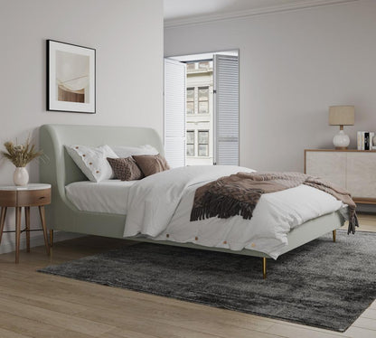 Manhattan Comfort - Heather Velvet Queen Bed with Metal Legs in Cream and Gold - BD003-QN-CR veiw 6
