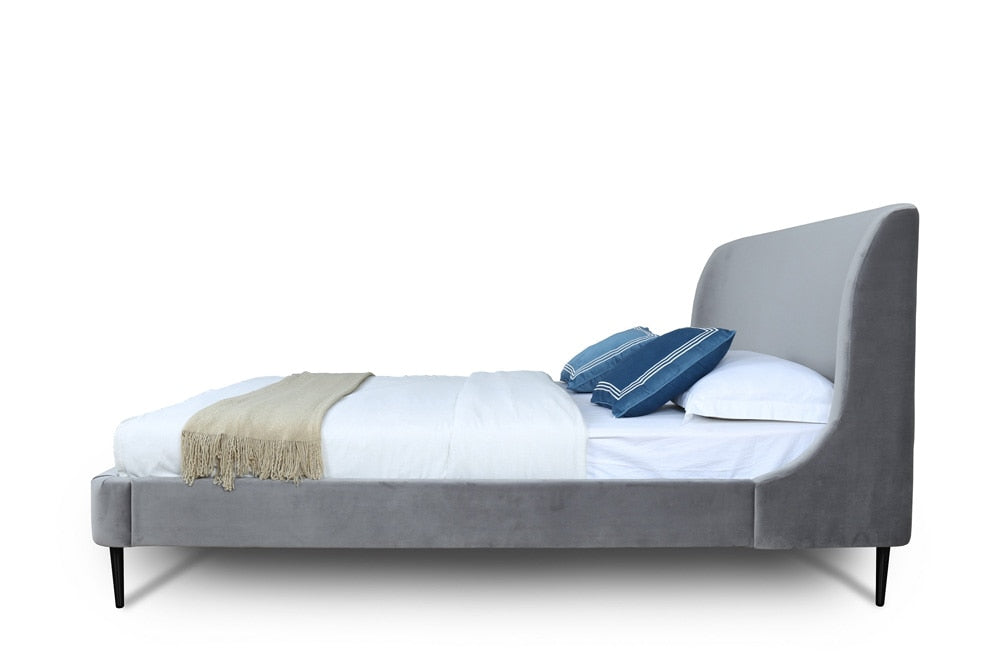 Manhattan Comfort - Heather Velvet Queen Bed with Metal Legs in Grey and Black - S-BD003-QN-GY veiw 3