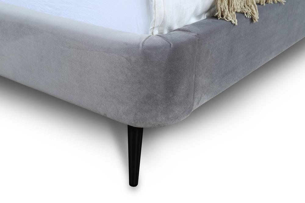 Manhattan Comfort - Heather Velvet Queen Bed with Metal Legs in Grey and Black - S-BD003-QN-GY veiw 5