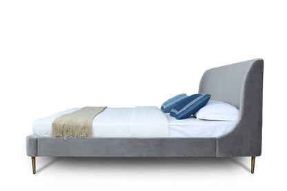 Manhattan Comfort - Heather Velvet Queen Bed with Metal Legs in Grey and Gold - BD003-QN-GY veiw 3