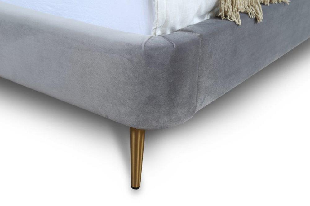 Manhattan Comfort - Heather Velvet Queen Bed with Metal Legs in Grey and Gold - BD003-QN-GY veiw 5