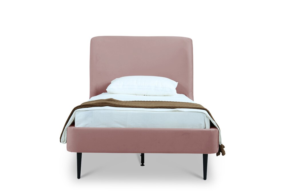 Manhattan Comfort - Heather Velvet Twin Bed with Metal Legs in Blush and Black - S-BD003-TW-BH veiw 2