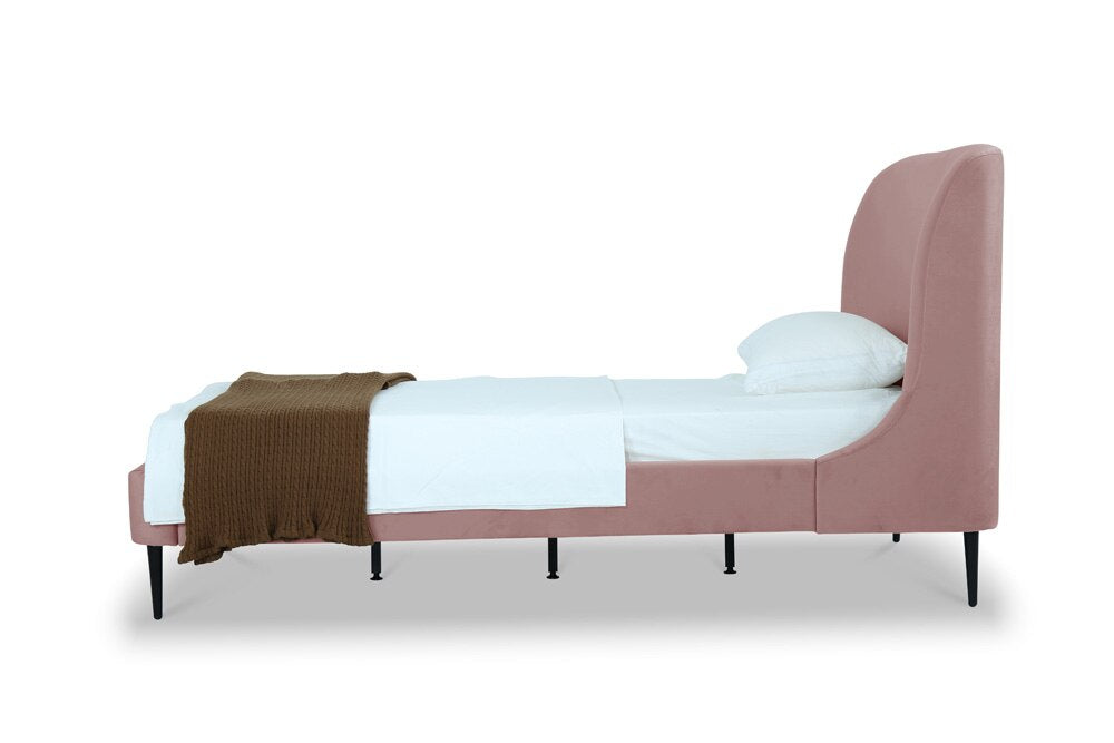 Manhattan Comfort - Heather Velvet Twin Bed with Metal Legs in Blush and Black - S-BD003-TW-BH veiw 3