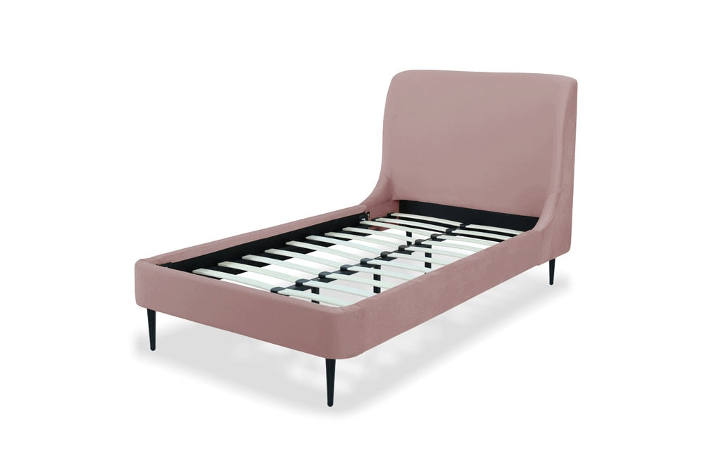 Manhattan Comfort - Heather Velvet Twin Bed with Metal Legs in Blush and Black - S-BD003-TW-BH veiw 6