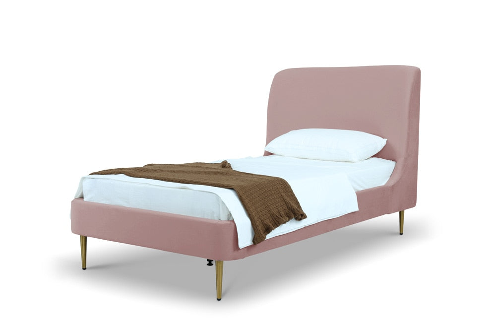 Manhattan Comfort - Heather Velvet Twin Bed with Metal Legs in Blush and Gold - BD003-TW-BH veiw 1