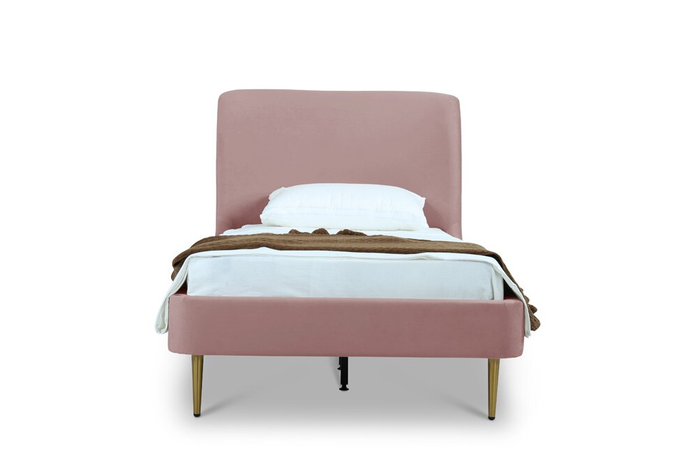 Manhattan Comfort - Heather Velvet Twin Bed with Metal Legs in Blush and Gold - BD003-TW-BH veiw 2