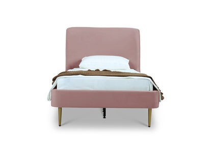 Manhattan Comfort - Heather Velvet Twin Bed with Metal Legs in Blush and Gold - BD003-TW-BH veiw 2