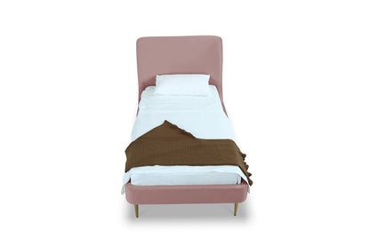Manhattan Comfort - Heather Velvet Twin Bed with Metal Legs in Blush and Gold - BD003-TW-BH veiw 3