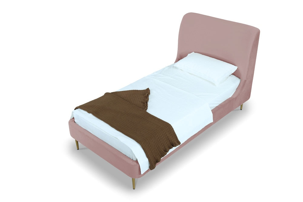 Manhattan Comfort - Heather Velvet Twin Bed with Metal Legs in Blush and Gold - BD003-TW-BH veiw 4