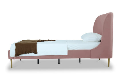 Manhattan Comfort - Heather Velvet Twin Bed with Metal Legs in Blush and Gold - BD003-TW-BH veiw 5