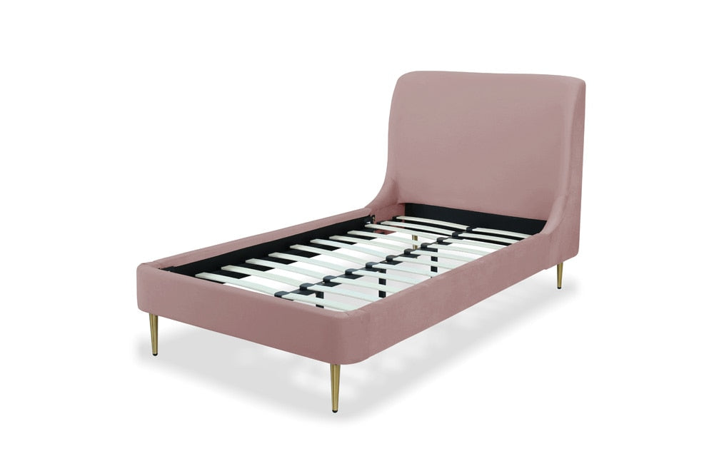 Manhattan Comfort - Heather Velvet Twin Bed with Metal Legs in Blush and Gold - BD003-TW-BH veiw 6