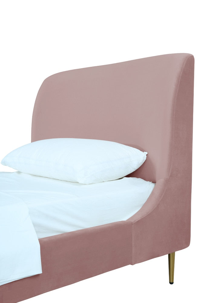 Manhattan Comfort - Heather Velvet Twin Bed with Metal Legs in Blush and Gold - BD003-TW-BH veiw 7