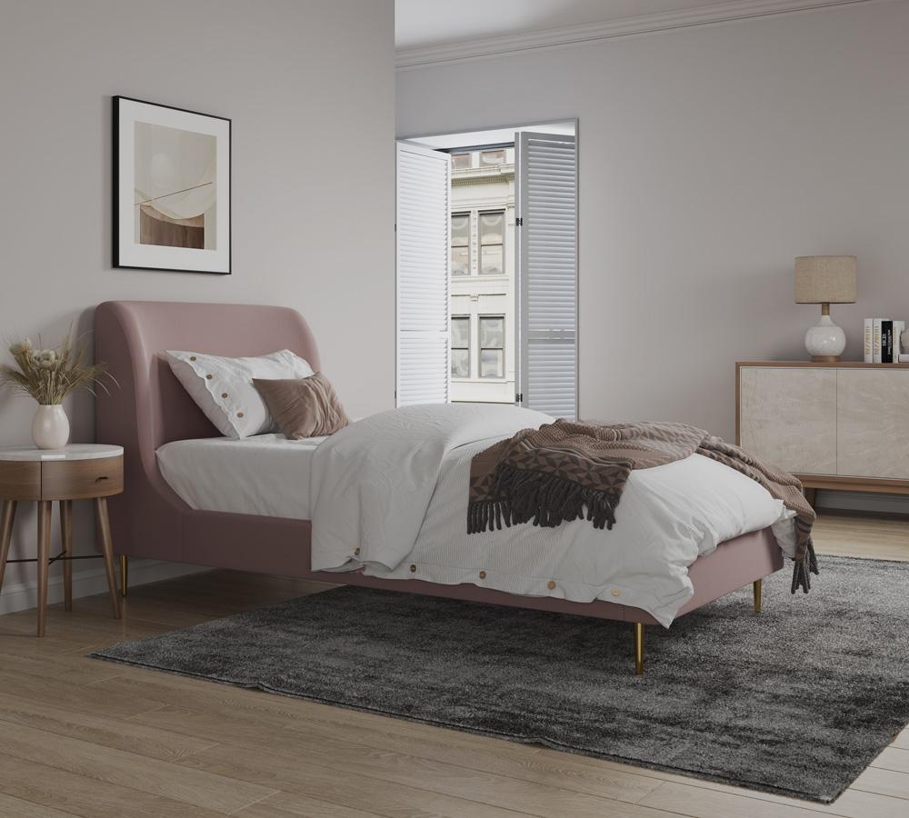 Manhattan Comfort - Heather Velvet Twin Bed with Metal Legs in Blush and Gold - BD003-TW-BH veiw 9