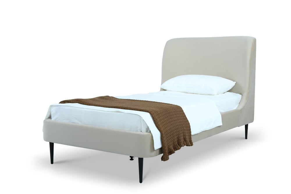 Manhattan Comfort - Heather Velvet Twin Bed with Metal Legs in Cream and Black - S-BD003-TW-CR veiw 1