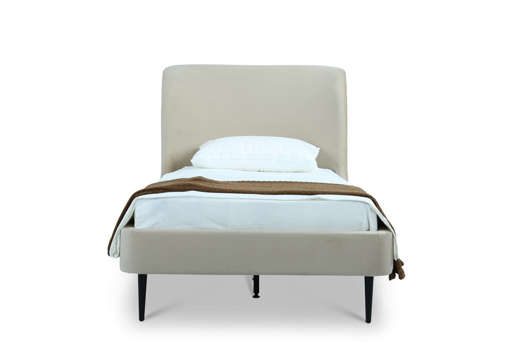 Manhattan Comfort - Heather Velvet Twin Bed with Metal Legs in Cream and Black - S-BD003-TW-CR veiw 2