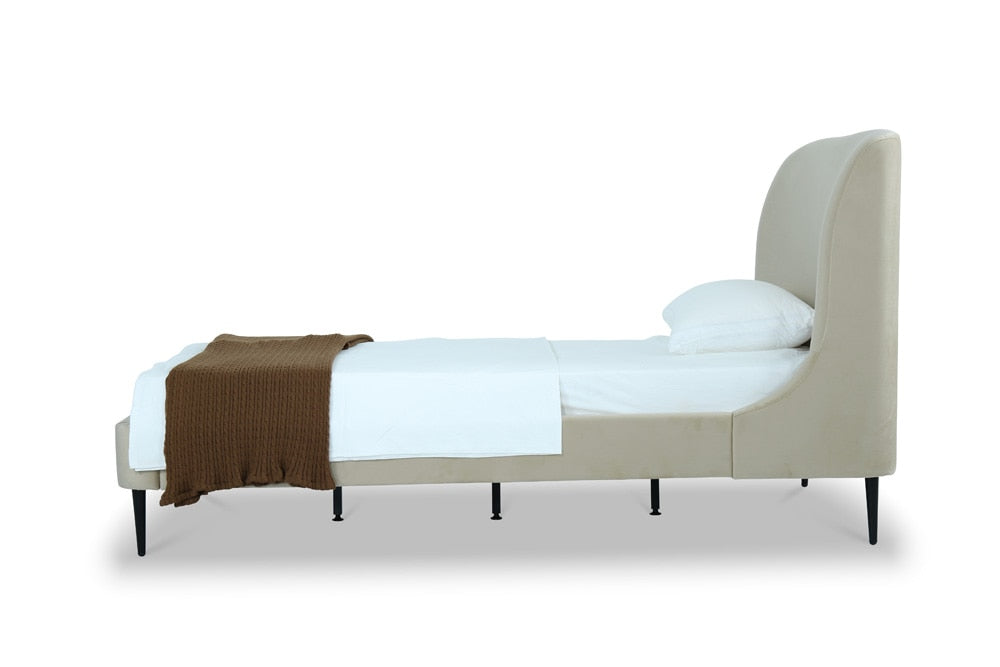 Manhattan Comfort - Heather Velvet Twin Bed with Metal Legs in Cream and Black - S-BD003-TW-CR veiw 3
