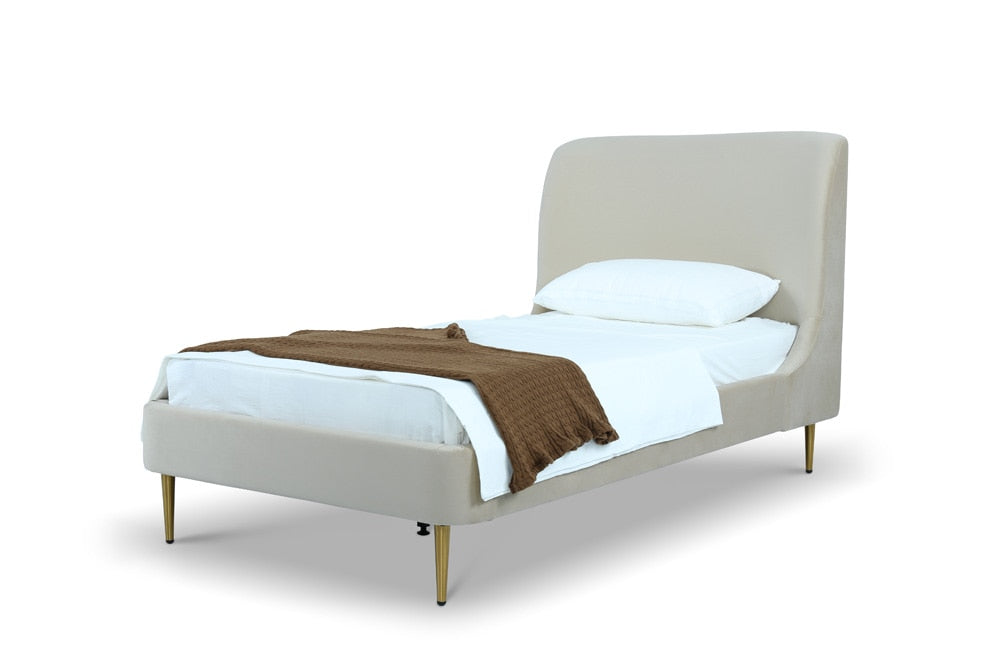 Manhattan Comfort - Heather Velvet Twin Bed with Metal Legs in Cream and Gold - BD003-TW-CR veiw 1
