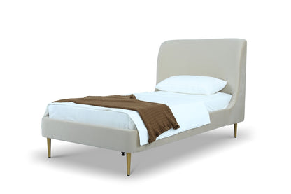 Manhattan Comfort - Heather Velvet Twin Bed with Metal Legs in Cream and Gold - BD003-TW-CR veiw 1
