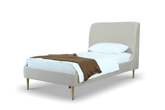 Manhattan Comfort - Heather Velvet Twin Bed with Metal Legs in Cream and Gold - BD003-TW-CR veiw 1