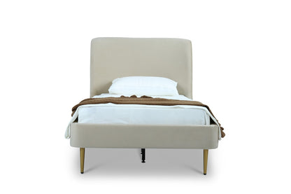 Manhattan Comfort - Heather Velvet Twin Bed with Metal Legs in Cream and Gold - BD003-TW-CR veiw 2