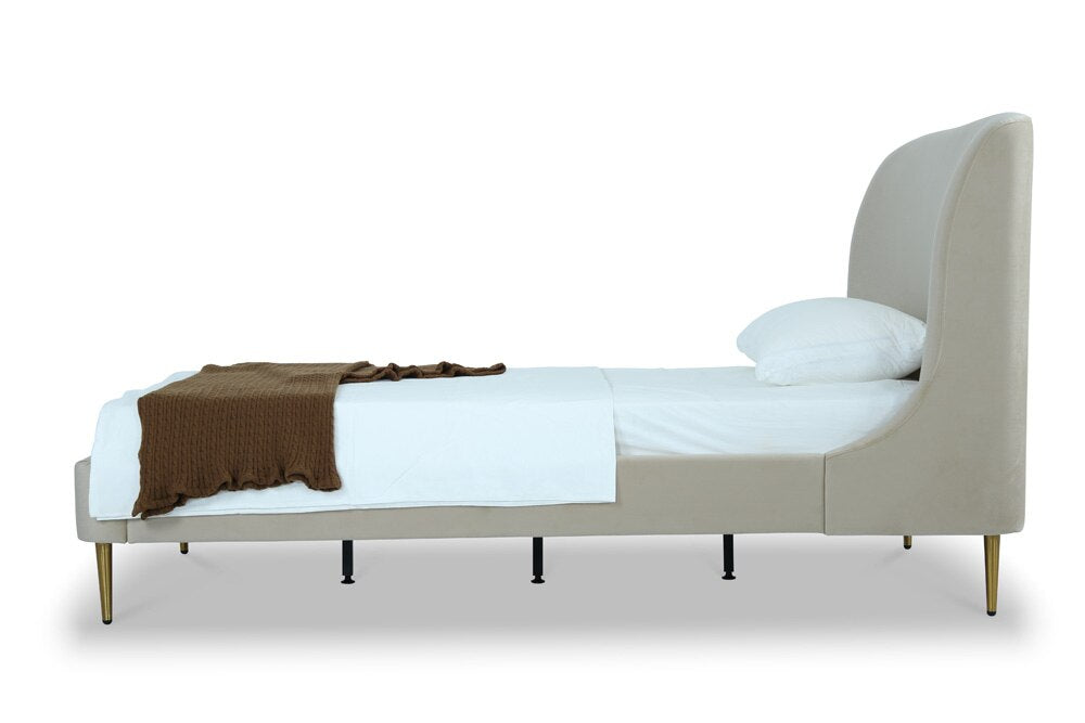Manhattan Comfort - Heather Velvet Twin Bed with Metal Legs in Cream and Gold - BD003-TW-CR veiw 3
