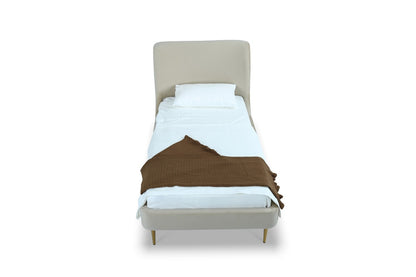 Manhattan Comfort - Heather Velvet Twin Bed with Metal Legs in Cream and Gold - BD003-TW-CR veiw 4