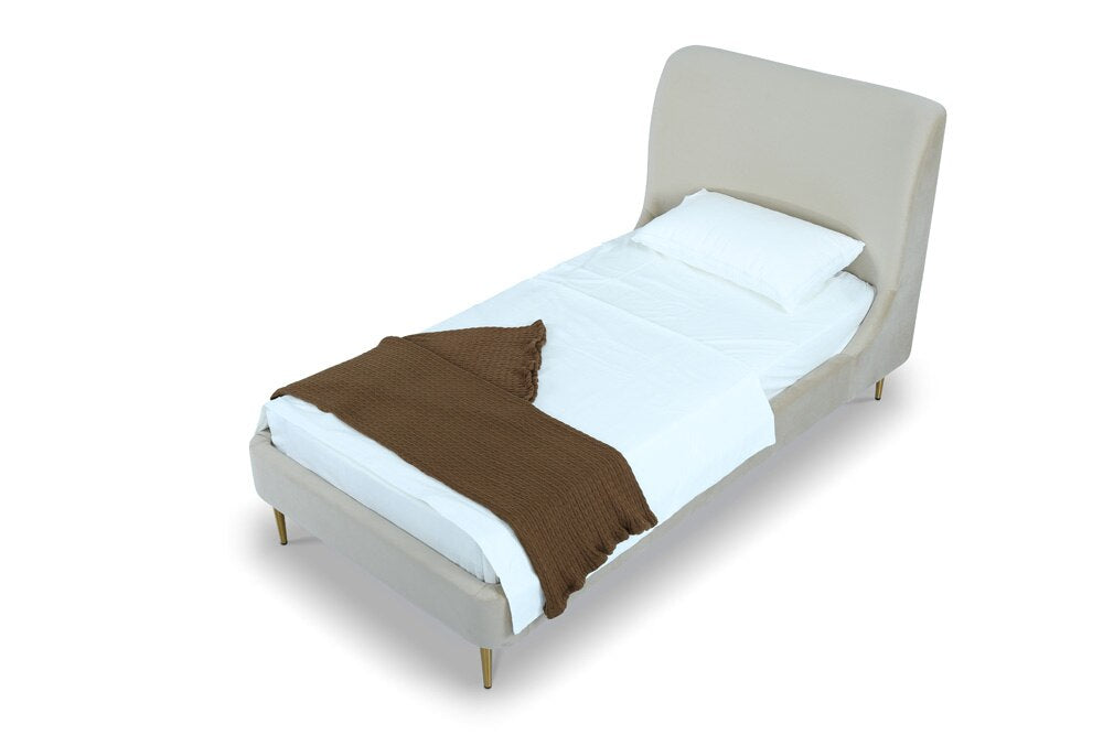 Manhattan Comfort - Heather Velvet Twin Bed with Metal Legs in Cream and Gold - BD003-TW-CR veiw 5