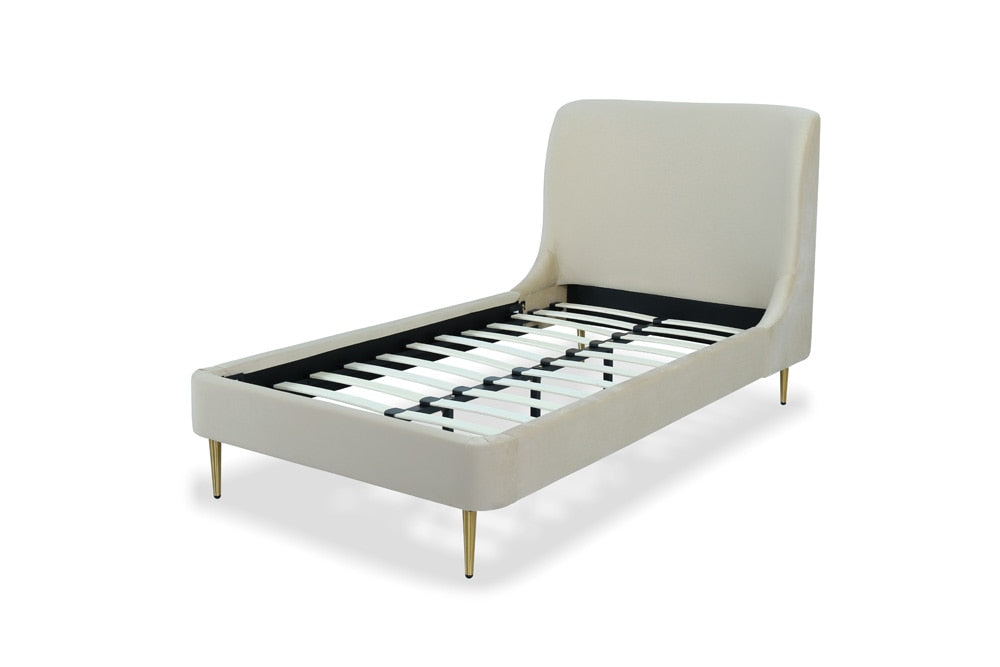 Manhattan Comfort - Heather Velvet Twin Bed with Metal Legs in Cream and Gold - BD003-TW-CR veiw 6
