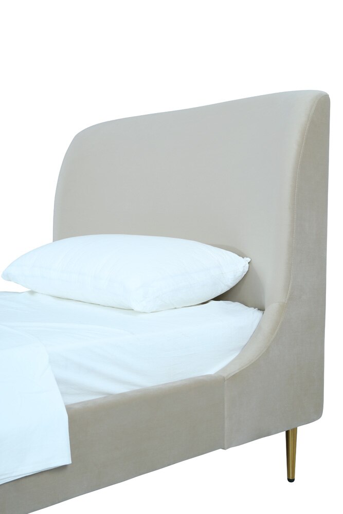 Manhattan Comfort - Heather Velvet Twin Bed with Metal Legs in Cream and Gold - BD003-TW-CR veiw 7