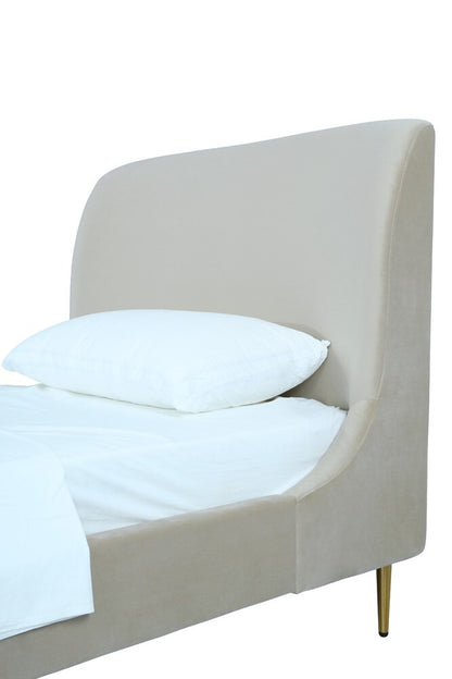 Manhattan Comfort - Heather Velvet Twin Bed with Metal Legs in Cream and Gold - BD003-TW-CR veiw 7