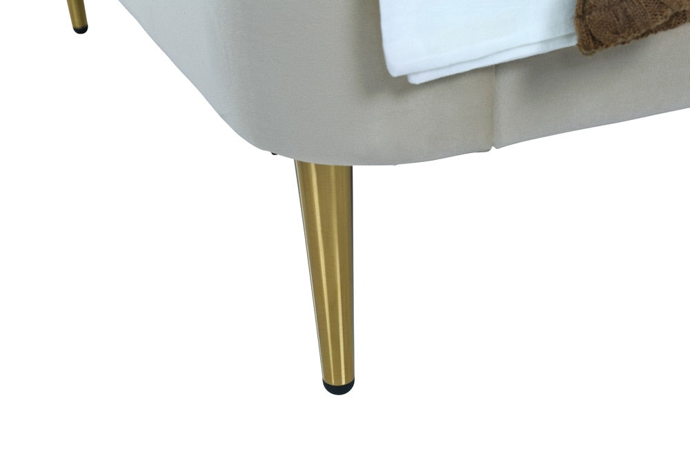 Manhattan Comfort - Heather Velvet Twin Bed with Metal Legs in Cream and Gold - BD003-TW-CR veiw 8