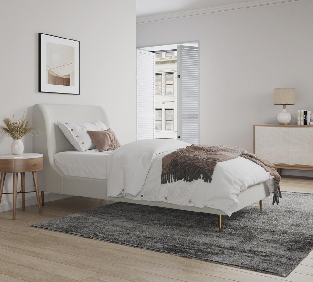 Manhattan Comfort - Heather Velvet Twin Bed with Metal Legs in Cream and Gold - BD003-TW-CR veiw 9