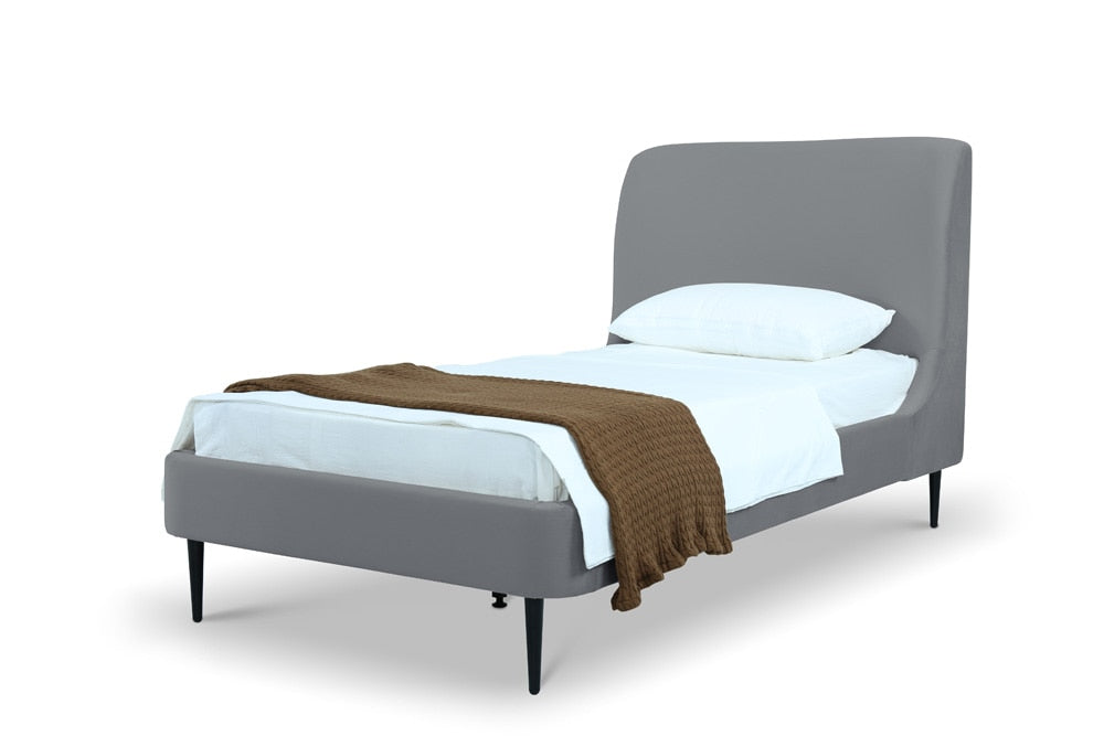 Manhattan Comfort - Heather Velvet Twin Bed with Metal Legs in Grey and Black - S-BD003-TW-GY veiw 1