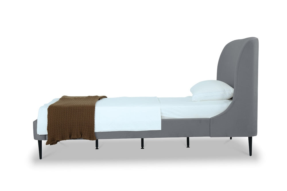 Manhattan Comfort - Heather Velvet Twin Bed with Metal Legs in Grey and Black - S-BD003-TW-GY veiw 3