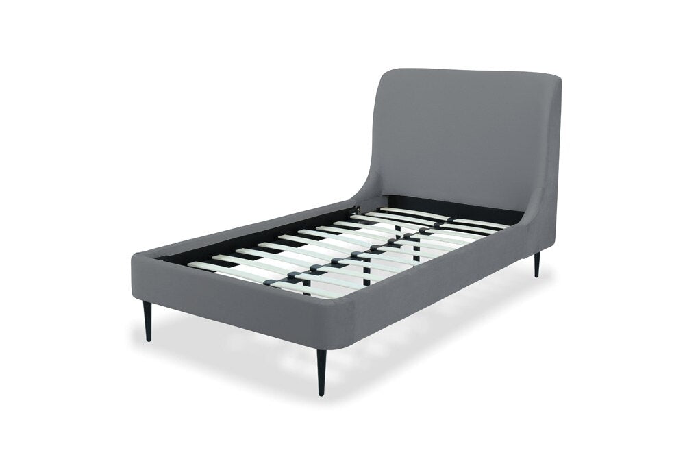 Manhattan Comfort - Heather Velvet Twin Bed with Metal Legs in Grey and Black - S-BD003-TW-GY veiw 6