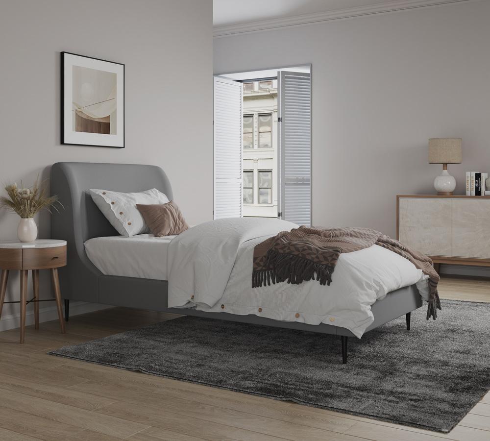 Manhattan Comfort - Heather Velvet Twin Bed with Metal Legs in Grey and Black - S-BD003-TW-GY veiw 9
