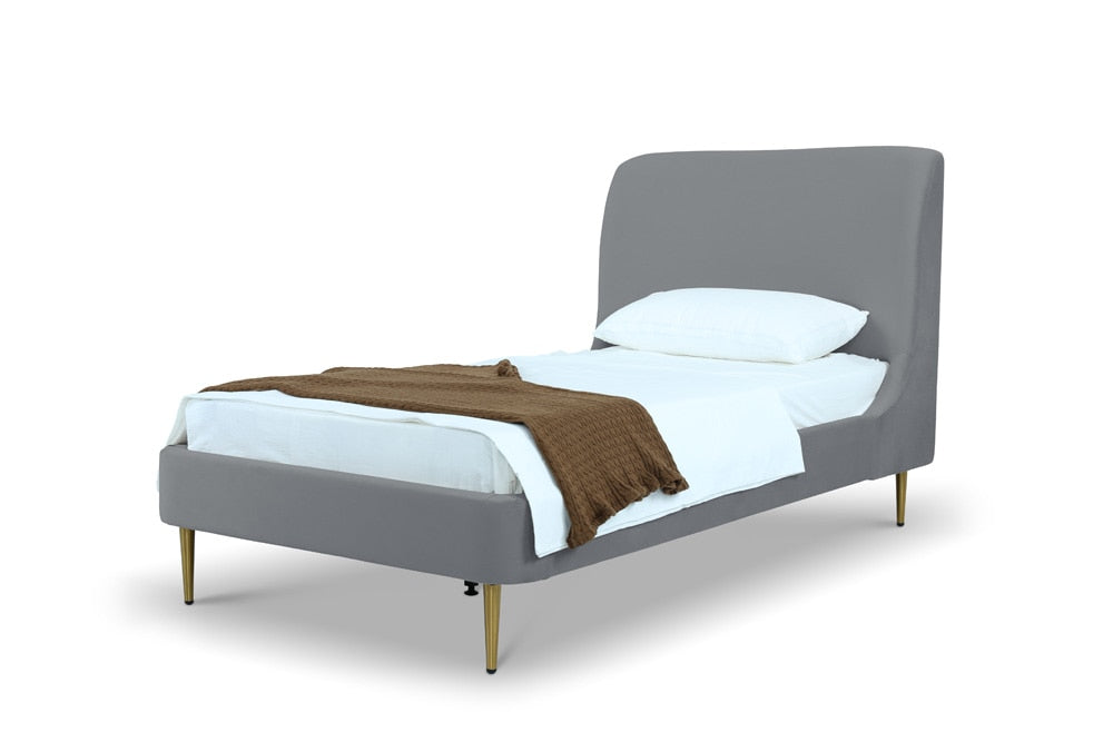 Manhattan Comfort - Heather Velvet Twin Bed with Metal Legs in Grey and Gold - BD003-TW-GY veiw 1